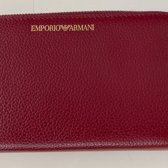 Emporio Armani Dark Red/Black Leather Unisex Ziparound Wallet, Y3H171 8AHOC - Picture 3 of 12